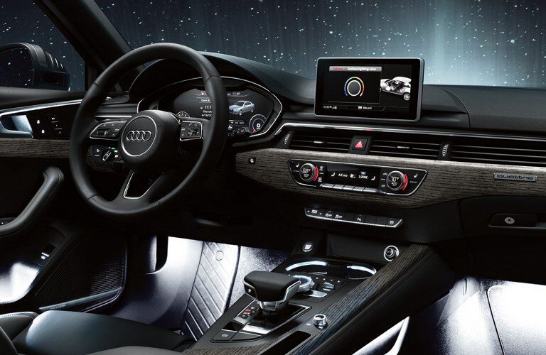 2019 Audi A4 front seating area with night sky outside