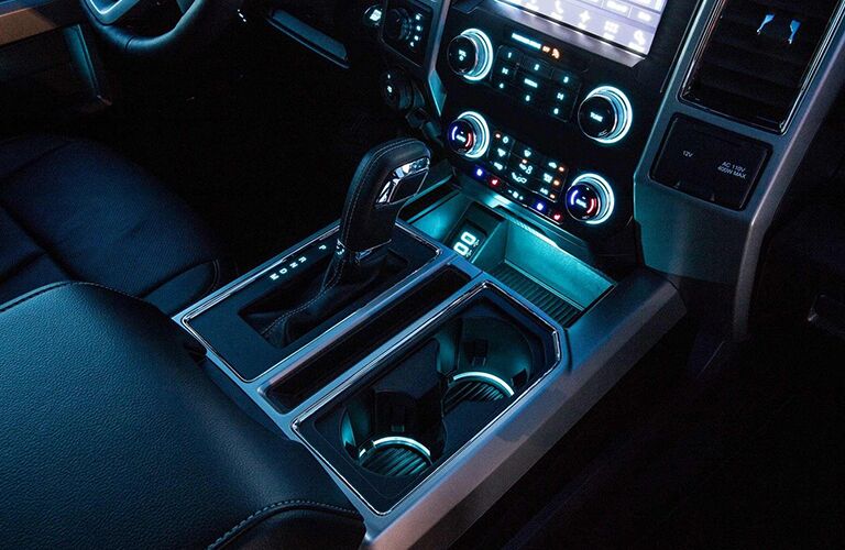 2019 Ford F-150 center stack illuminated at night