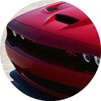 2019 Dodge Challenger headlights and hood closeup