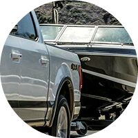2019 Ford F-150 towing a boat closeup