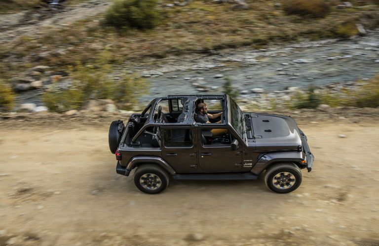 A photo of a Jeep Wrangler on a trail.