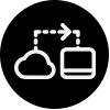 black dot with white illustration of technology connection from cloud to device