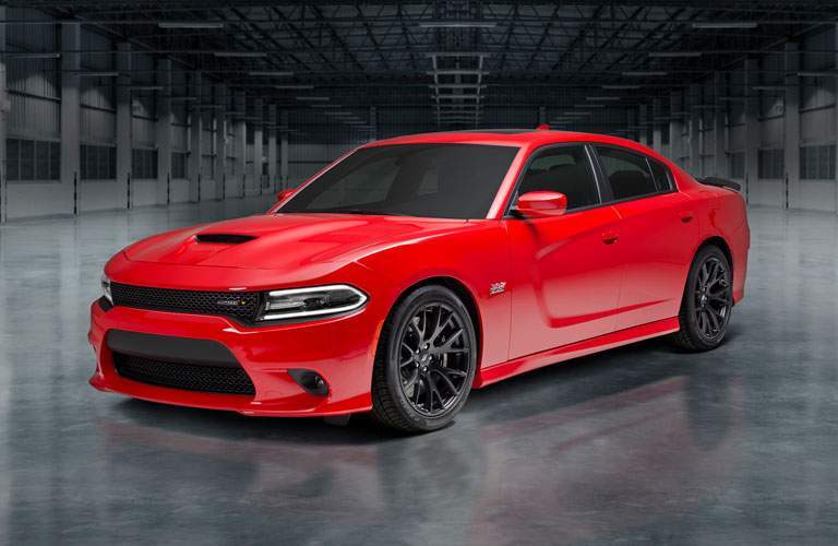 red dodge charger in garage