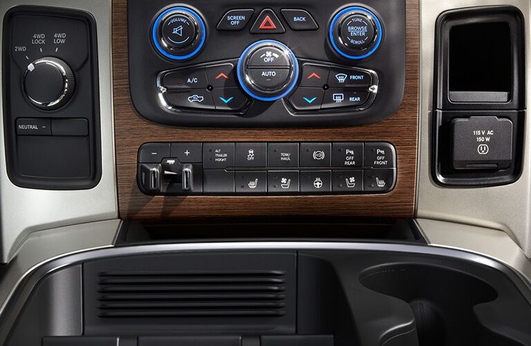 center controls and buttons of 2018 ram 3500