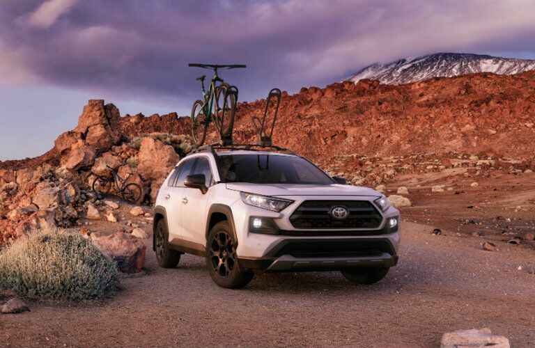2020 Toyota RAV4 TRD Off-Road in the desert with bikes on rack