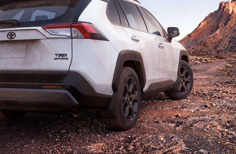 rear of white 2020 Toyota RAV4 TRD Off-Road