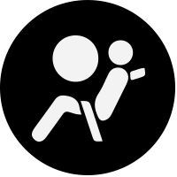 round black seatbelt and air bag with person icon