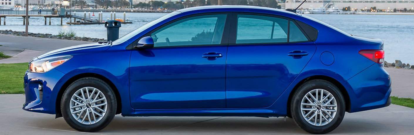 Side view of a blue 2018 Kia Rio