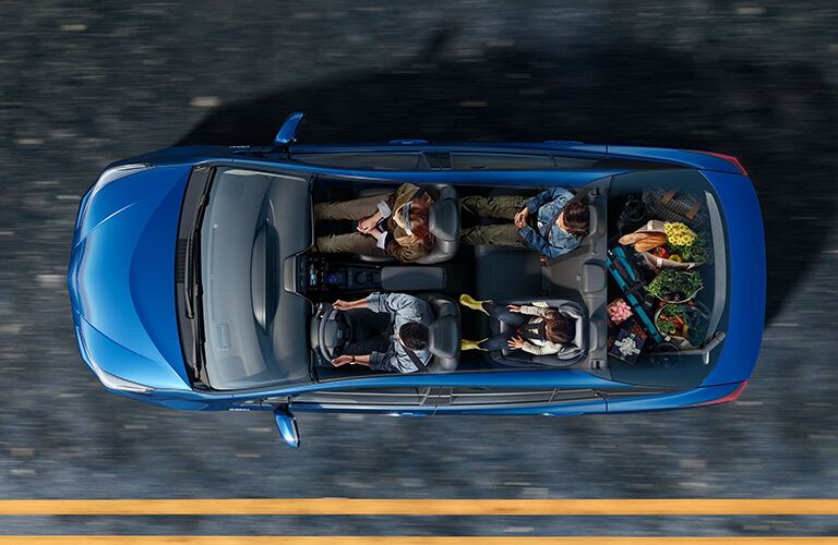 Overhead view of the cabin of a 2020 Toyota Prius