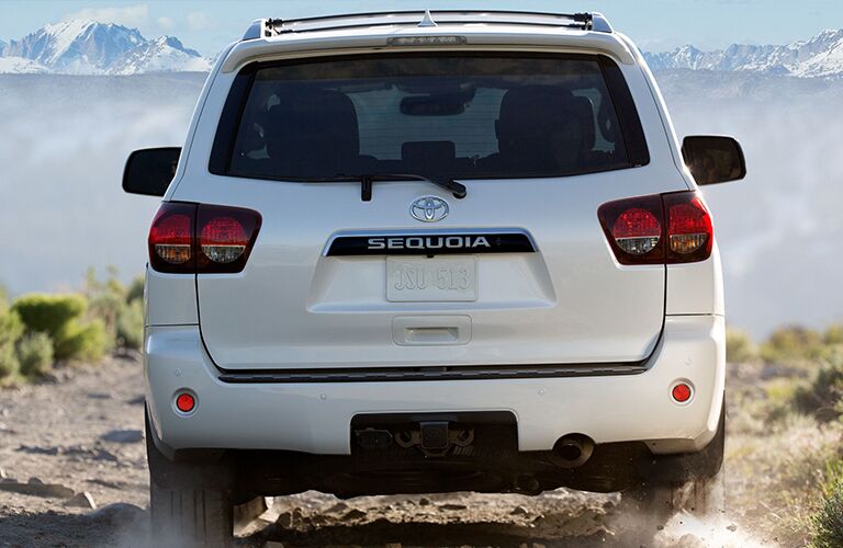 Rear view of white 2020 Toyota Sequoia