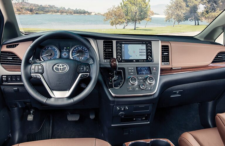 Steering wheel, gauges, and touchscreen in 2020 Toyota Sienna