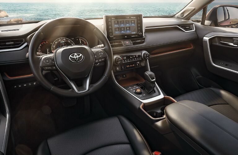 Dark grey dashboard and front seats in 2020 Toyota RAV4