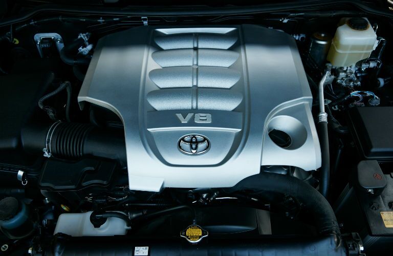 A photo of the V-8 engine used by the 2018 Land Cruiser.