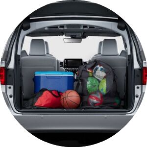 sports gear in the back of a minivan