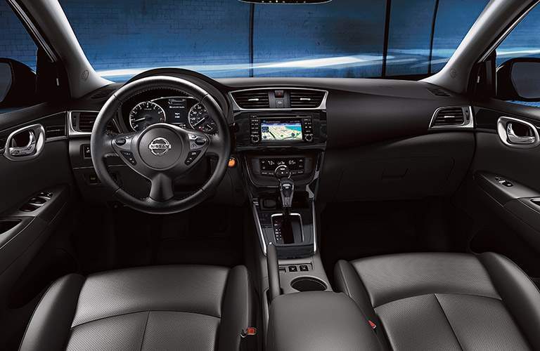 2018 Nissan Sentra dashboard and steering wheel from driver perspective