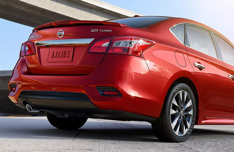 Rear view of red 2018 Nissan Sentra