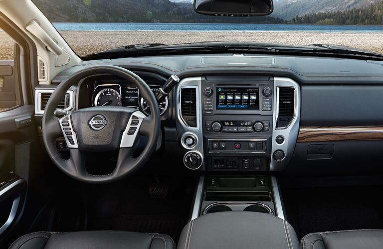 2018 Nissan Titan dash and wheel view.