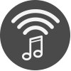 Dark gray icon of music note broadcast.