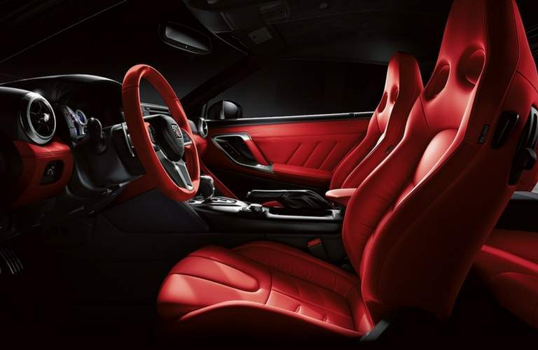 2018 Nissan GT-R front seats and steering wheel and dash.
