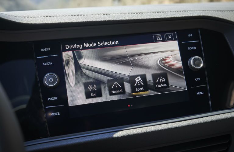 A photo of the touchscreen interface used by the 2019 VW Jetta GLI.