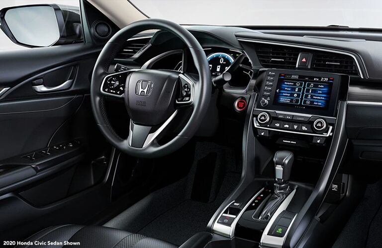 Dashboard and steering wheel in the 2020 Honda Civic Touring sedan