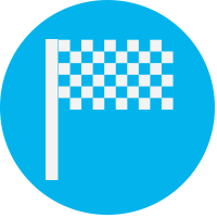 Blue dot with checked flag icon