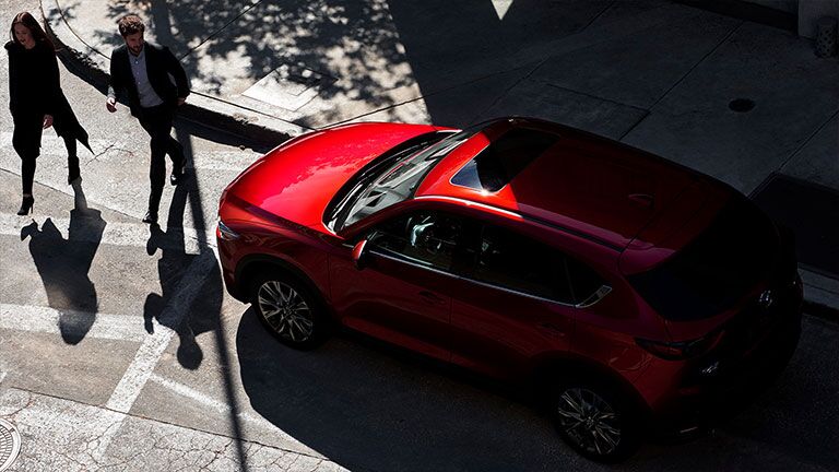 Overhead view of the 2019 Mazda CX-5 parked on a city street