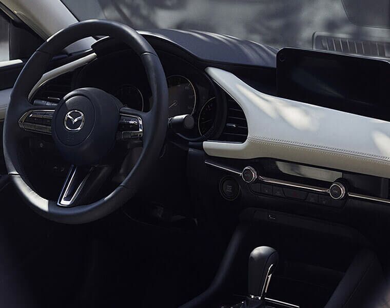 2019 Mazda3 interior cabin looking at the driver's console