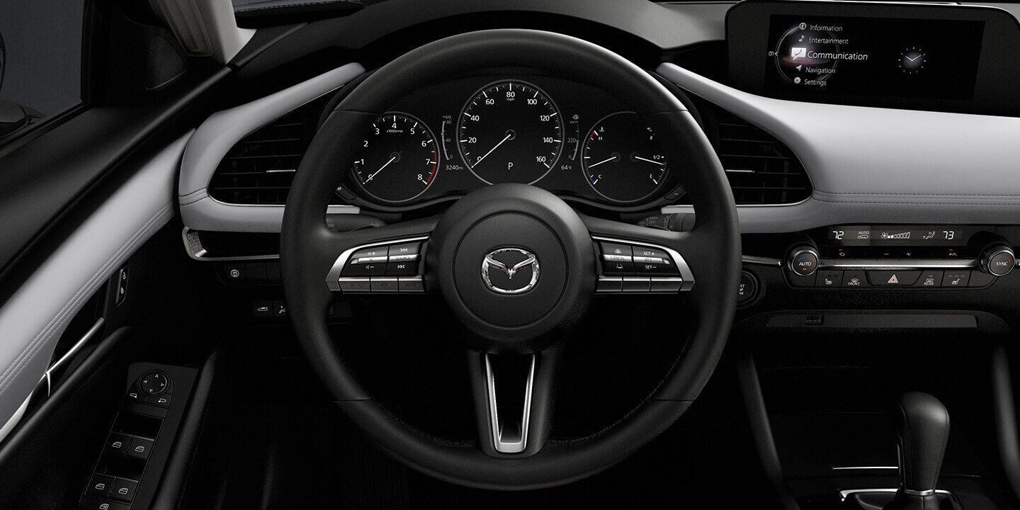 Driver's point of view of the Mazda3 cockpit