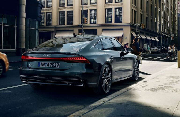 rear view of Audi A7 parked on side of road
