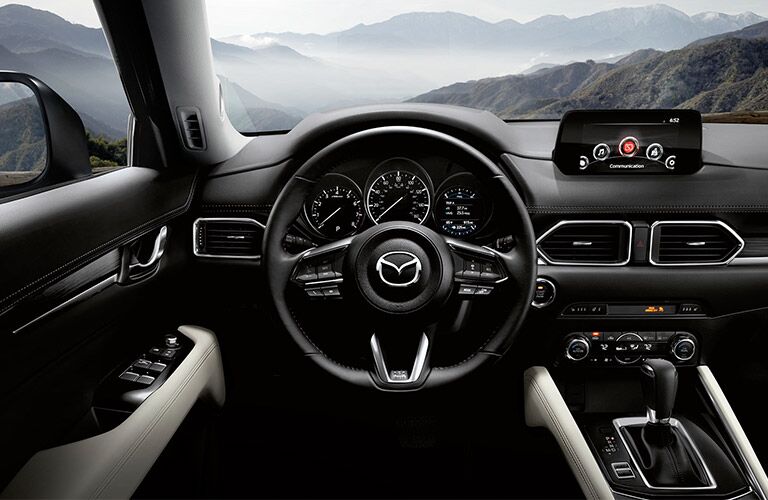mazda cx-5 cabin, black steering wheel