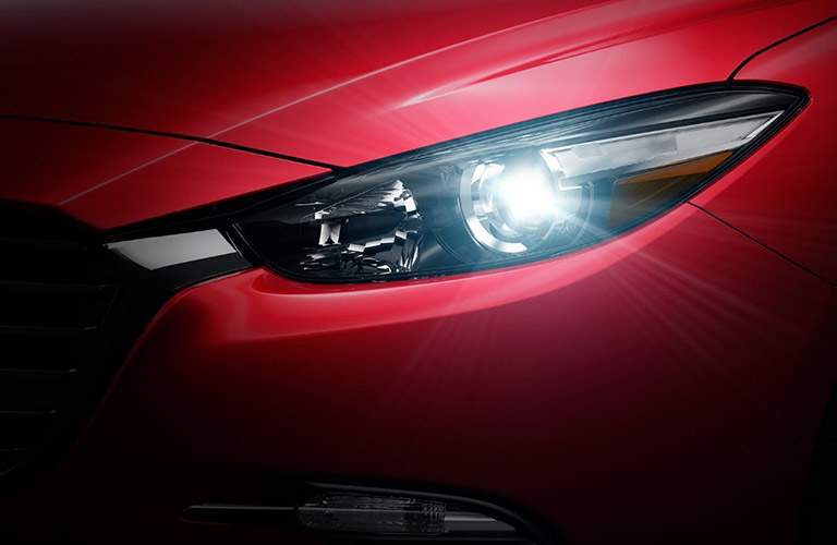 2018 Mazda3 closeup of front headlight