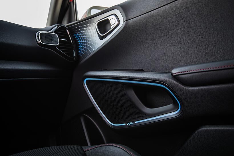 The interior speaker system of a 2020 Kia Soul