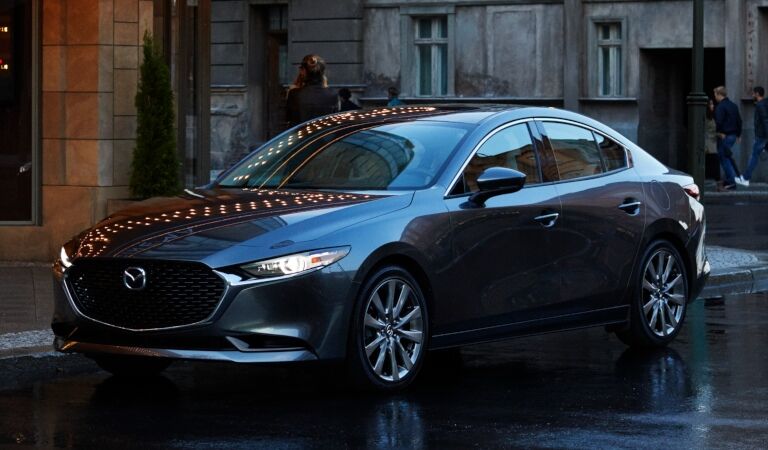 2019 Mazda3 gray side view in the rain