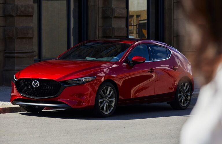 2019 Mazda3 hatchback red front view