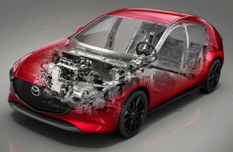 2019 Mazda3 red hatchback cutaway