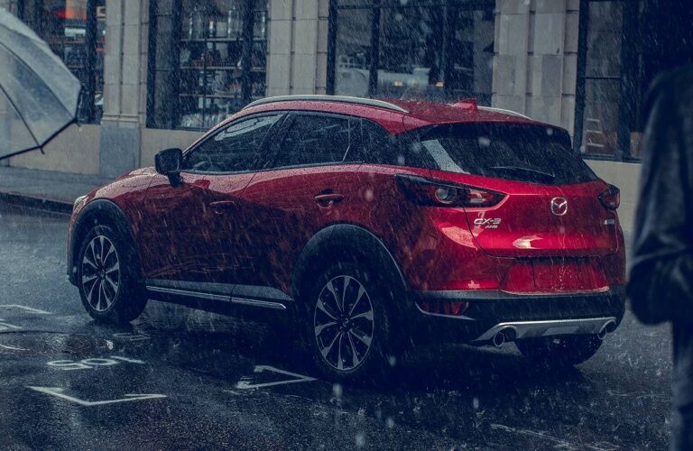 2019 Mazda CX-3 red back view in the rain