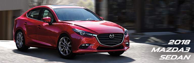 red 2018 Mazda3 with banner in bottom right corner