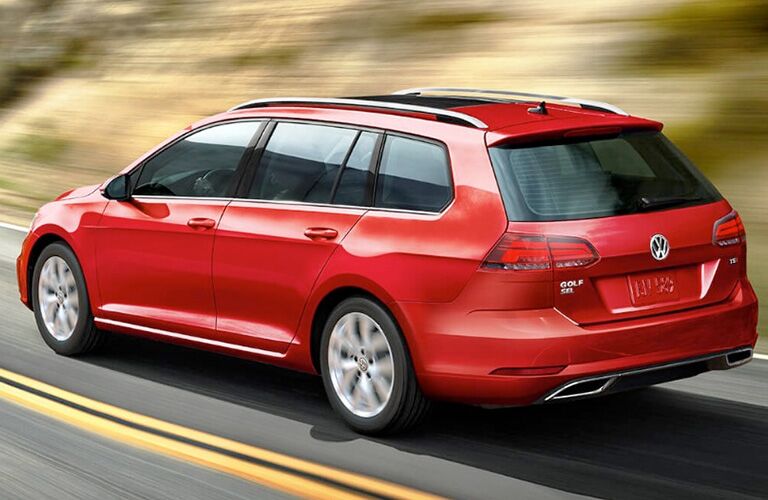 rear of red volkswagen golf sportwagen
