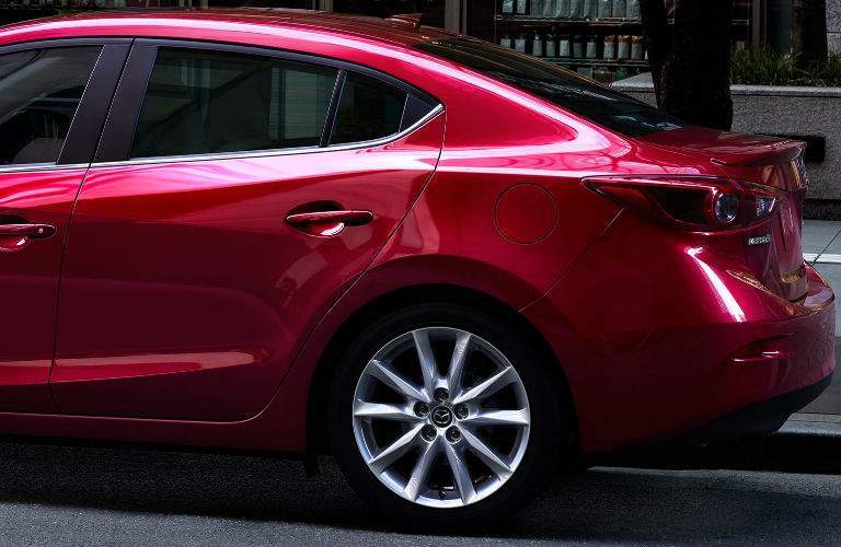 2017 Mazda3 Exterior View of Rear End and Wheel in Red
