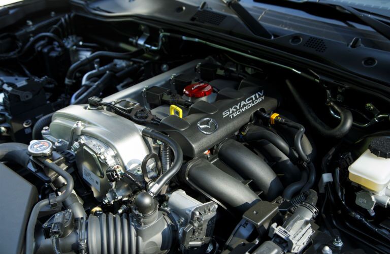 A photo of the new engine used in the 2019 Mazda MX-5 Miata.