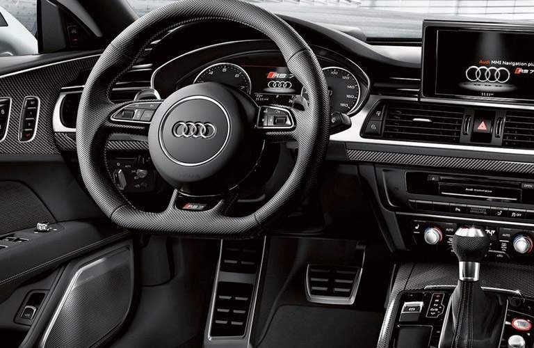 Interior of Audi Vehicle View of Steering Wheel and Driver Side of Interior