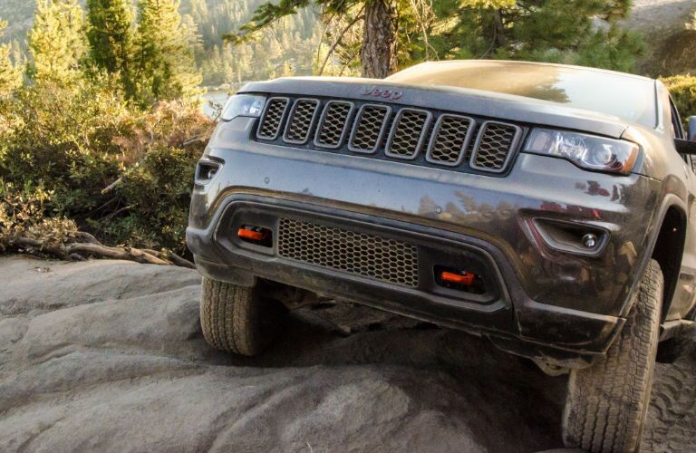 Jeep Model Close Up of Front End in Gray Exterior Coloring