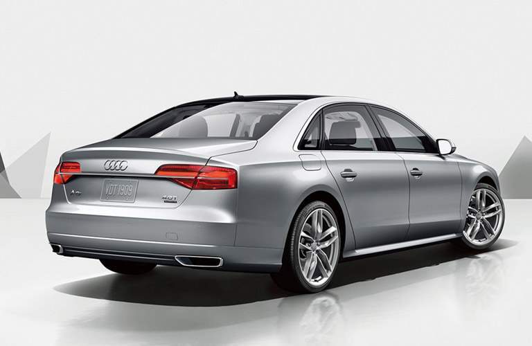 silver Audi A8 L back side view