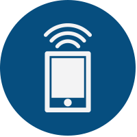 White smartphone icon in blue circle