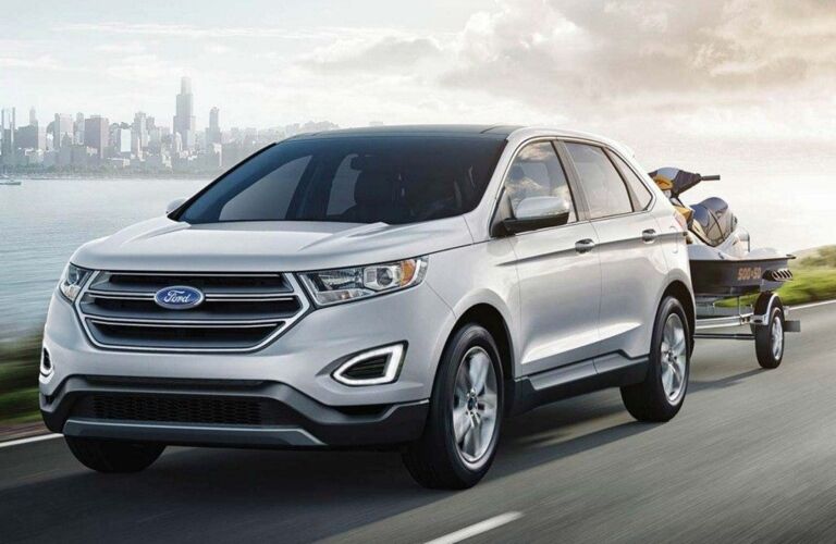 2018 Ford Edge white front view towing