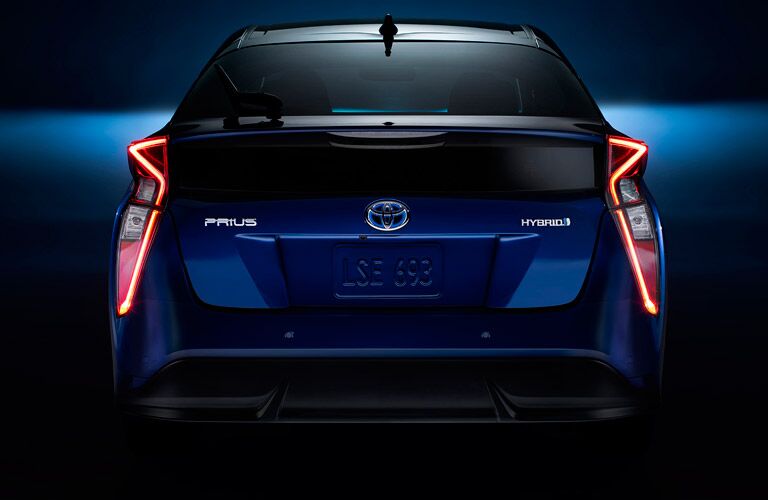 Rear End View of 2017 Toyota Prius in Blue