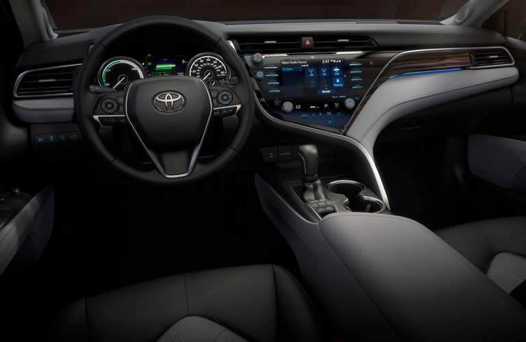 2018 Toyota Camry Interior View of Steering Wheel and Dashboard in Black