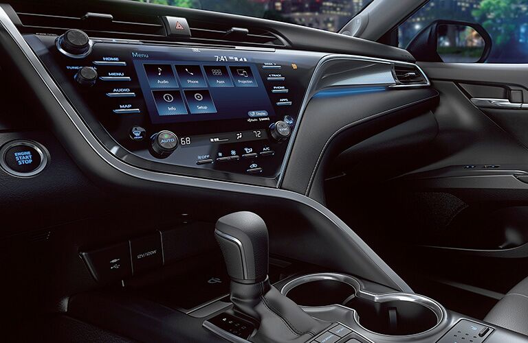 Interior view of center console in 2019 Toyota Camry