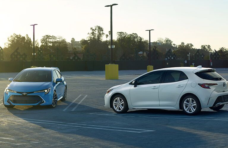 2019 Toyota Corolla Hatchback in Blue and White Exterior Colors